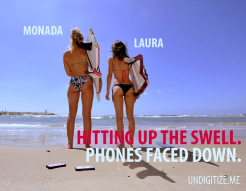Hitting Up The Swell. Phone Faced Down.