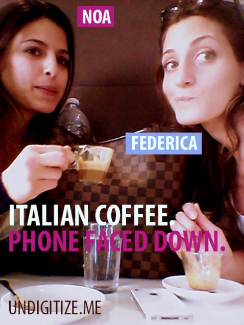 Italian Coffee. Phone Faced Down.